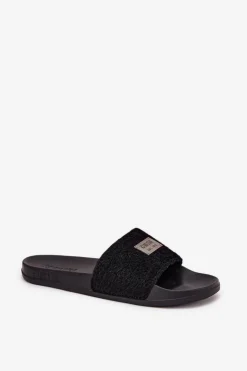 Damskie Big Star Shoes Klapki Damskie Na Piankowej Podeszwie Z Futerkiem Big Star SS274716 Czarne