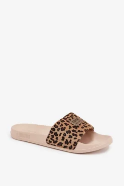 Online Big Star Shoes Klapki Damskie Na Piankowej Podeszwie Z Futerkiem Big Star SS274715 Panterka Beżowe Beżowy