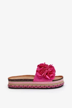Damskie Boto Klapki Damskie Na Platformie Ozdobione Kwiatkami Fuksja Nodina