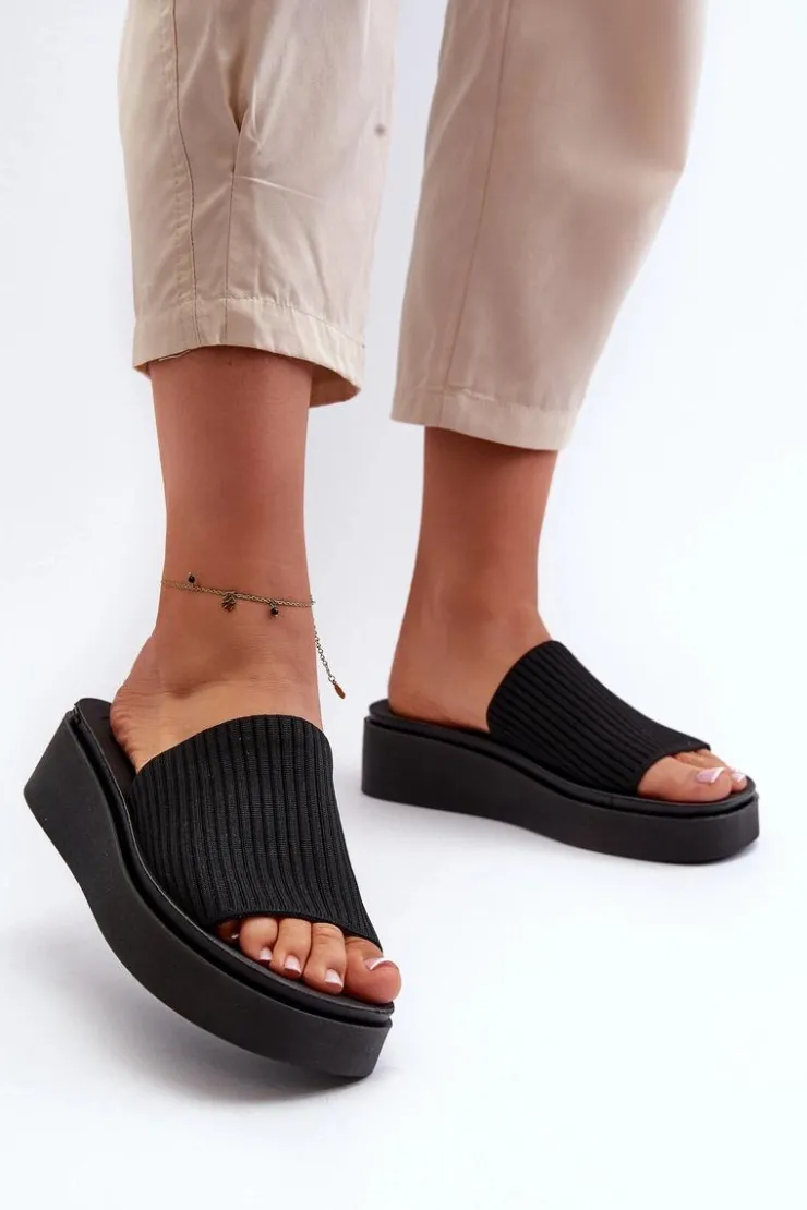 Buty Sergio Leone Klapki Na Platformie|Klapki Damskie Klasyczne*Klapki Damskie Na Platformie Sergio Leone SK083H Czarne