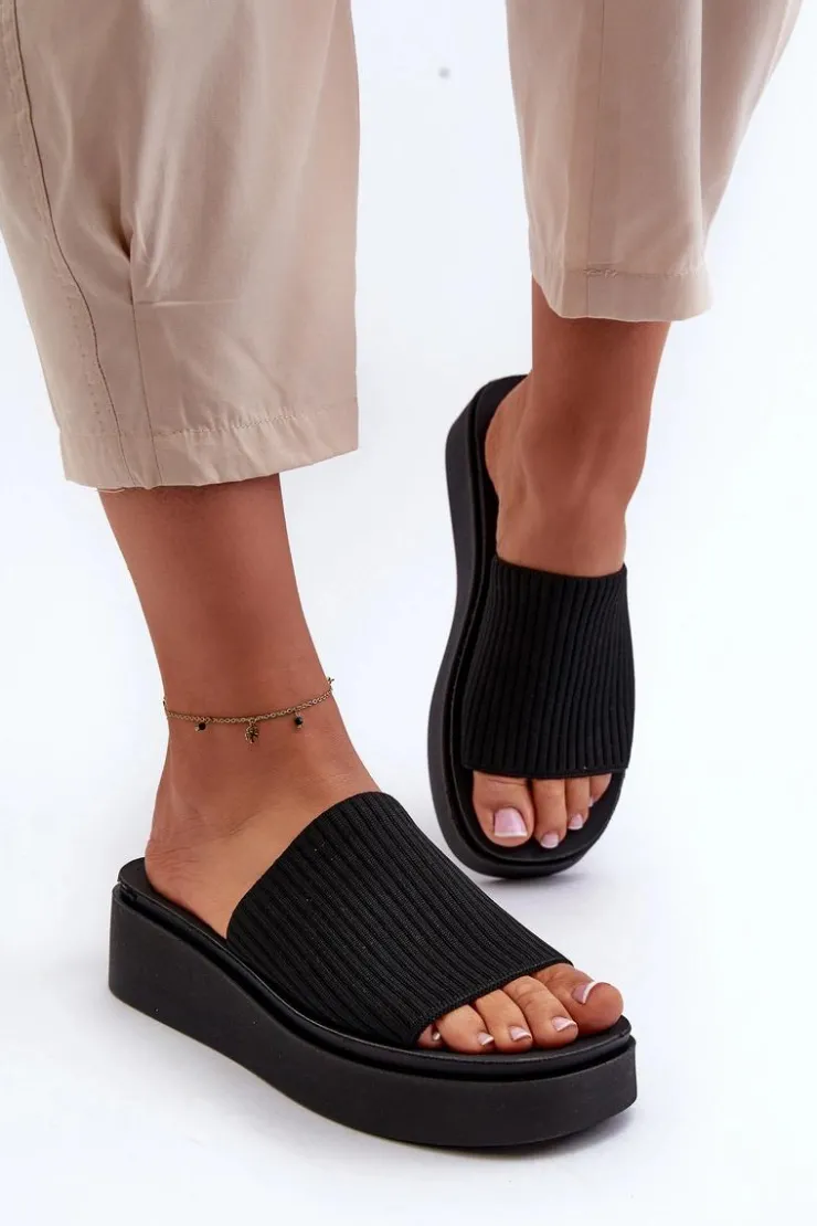 Buty Sergio Leone Klapki Na Platformie|Klapki Damskie Klasyczne*Klapki Damskie Na Platformie Sergio Leone SK083H Czarne