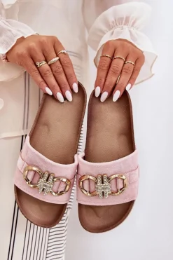 Boto Klapki Korkowe|Klapki Na Platformie*Klapki Damskie Na Platformie Z Brokatem I Złotą Ozdobą Różowe Rilirea