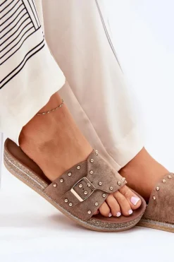 Boto Klapki Korkowe|Klapki Na Platformie*Klapki Damskie Na Platformie Z Klamrą I Ćwiekami Khaki Nusithia