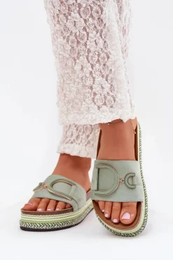 Damskie Boto Klapki Damskie Na Platformie Z Ozdobą Zielone Daphira