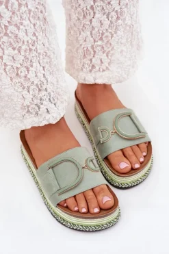 Damskie Boto Klapki Damskie Na Platformie Z Ozdobą Zielone Daphira