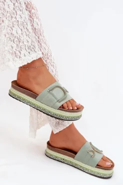 Damskie Boto Klapki Damskie Na Platformie Z Ozdobą Zielone Daphira