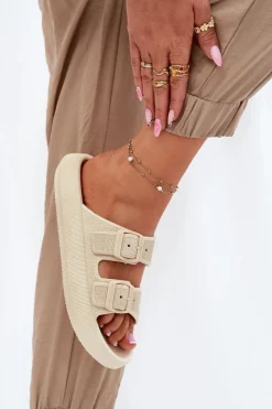 Boto Klapki Damskie Na Platformie Z Klamrami Beżowe Nitiana