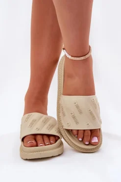 Outlet Big Star Shoes Klapki Damskie Na Platformie Big Star RR274A542 Beżowe Beżowy