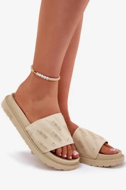 Outlet Big Star Shoes Klapki Damskie Na Platformie Big Star RR274A542 Beżowe Beżowy