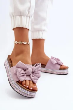 Damskie Boto Klapki Damskie Na Platformie Z Kokardą Fioletowe Evatria