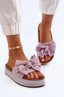 Damskie Boto Klapki Damskie Na Platformie Z Kokardą Fioletowe Evatria