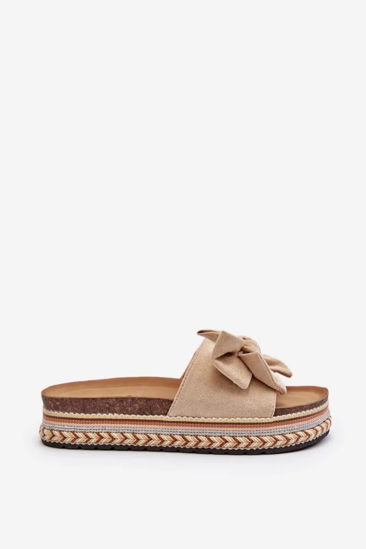 Damskie Boto Klapki Damskie Na Platformie Z Kokardą Beżowe Evatria