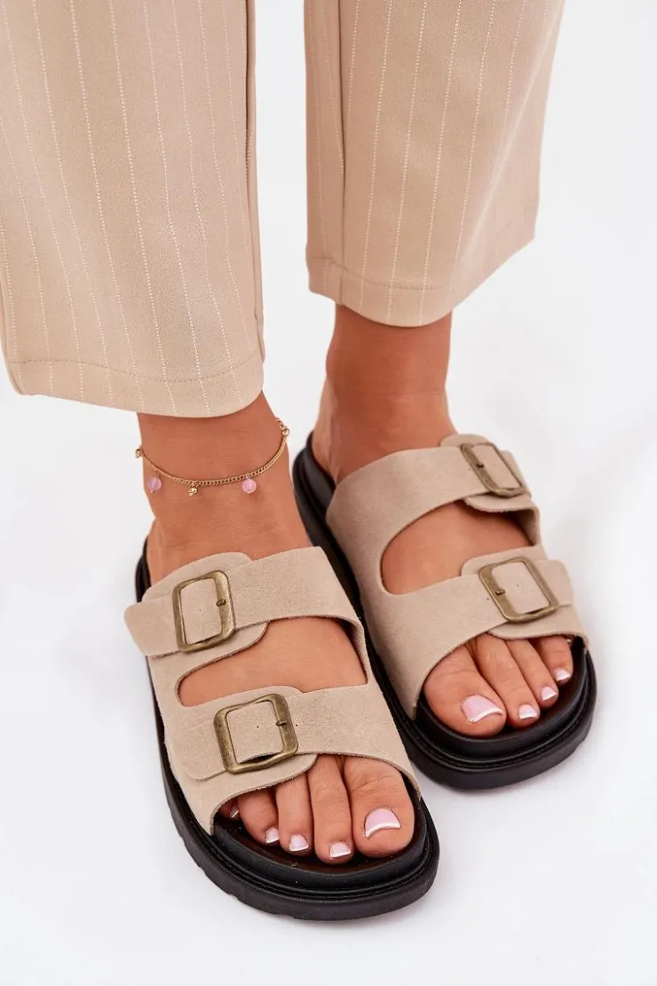 Boto Klapki Na Platformie|Klapki Damskie Klasyczne*Klapki Damskie Na Platformie Z Klamrami Beżowe Simbes Beżowy