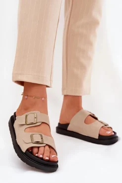 Boto Klapki Na Platformie|Klapki Damskie Klasyczne*Klapki Damskie Na Platformie Z Klamrami Beżowe Simbes Beżowy