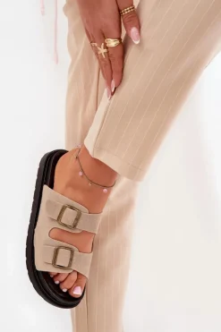 Boto Klapki Na Platformie|Klapki Damskie Klasyczne*Klapki Damskie Na Platformie Z Klamrami Beżowe Simbes Beżowy