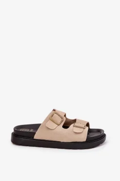 Boto Klapki Na Platformie|Klapki Damskie Klasyczne*Klapki Damskie Na Platformie Z Klamrami Beżowe Simbes Beżowy