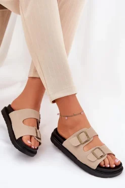 Boto Klapki Na Platformie|Klapki Damskie Klasyczne*Klapki Damskie Na Platformie Z Klamrami Beżowe Simbes Beżowy