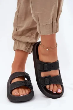 Damskie Boto Klapki Damskie Na Platformie Z Klamrami Czarne Nitiana