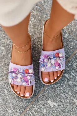 Damskie buty S.Barski Klapki Na Platformie|Klapki Damskie Klasyczne*Klapki Damskie Na Platformie Z Ozdobami S.Barski HY077 Fioletowe