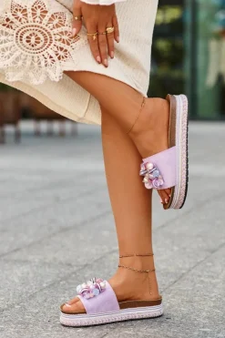 Damskie buty S.Barski Klapki Na Platformie|Klapki Damskie Klasyczne*Klapki Damskie Na Platformie Z Ozdobami S.Barski HY077 Fioletowe