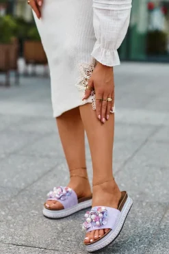 Damskie buty S.Barski Klapki Na Platformie|Klapki Damskie Klasyczne*Klapki Damskie Na Platformie Z Ozdobami S.Barski HY077 Fioletowe