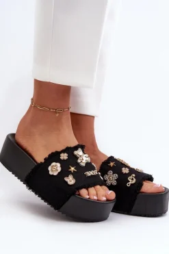 Damskie Boto Klapki Damskie Na Platformie Z Przypinkami Czarne Zranesia