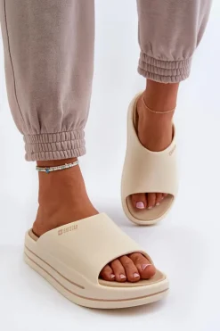 Clearance Big Star Shoes Klapki Damskie Na Platformie Big Star NN274A034 Beżowe Beżowy