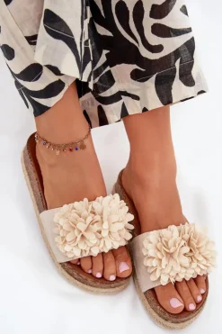 Boto Klapki Na Platformie|Klapki Damskie Klasyczne*Klapki Damskie Na Platformie Z Ozdobnymi Kwiatkami Beżowe Tessara Beżowy