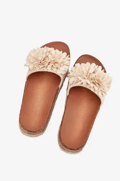 Boto Klapki Na Platformie|Klapki Damskie Klasyczne*Klapki Damskie Na Platformie Z Ozdobnymi Kwiatkami Beżowe Tessara Beżowy