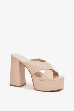 Outlet Boto Klapki Damskie Na Platformie I Słupku Beżowe Lenobos Beżowy