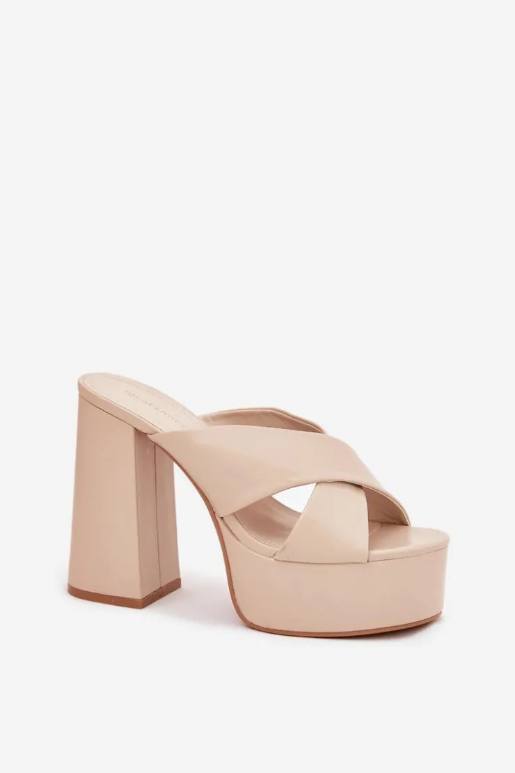 Outlet Boto Klapki Damskie Na Platformie I Słupku Beżowe Lenobos Beżowy