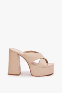 Outlet Boto Klapki Damskie Na Platformie I Słupku Beżowe Lenobos Beżowy