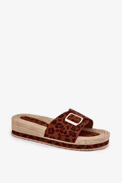 Boto Klapki Na Platformie|Klapki Damskie Klasyczne*Klapki Damskie Na Platformie Ze Złotą Klamrą Panterka Selira Brązowy