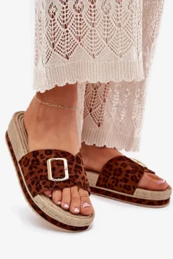 Boto Klapki Na Platformie|Klapki Damskie Klasyczne*Klapki Damskie Na Platformie Ze Złotą Klamrą Panterka Selira Brązowy