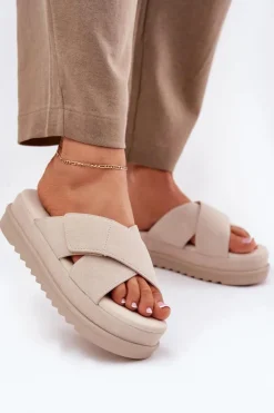 Damskie Boto Klapki Damskie Na Platformie Z Przeplatającymi Się Paskami Beżowe Rinasara