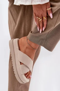 Damskie Boto Klapki Damskie Na Platformie Z Przeplatającymi Się Paskami Beżowe Rinasara