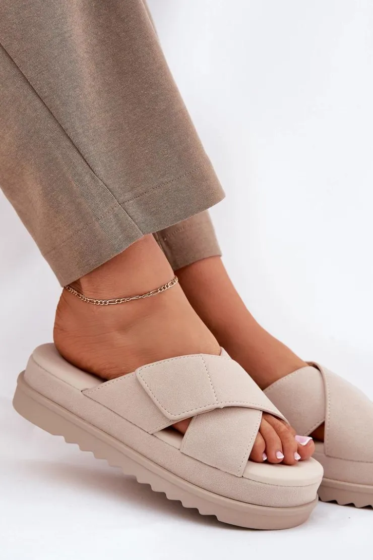 Damskie Boto Klapki Damskie Na Platformie Z Przeplatającymi Się Paskami Beżowe Rinasara