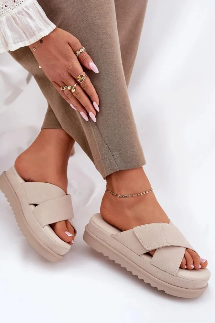 Damskie Boto Klapki Damskie Na Platformie Z Przeplatającymi Się Paskami Beżowe Rinasara