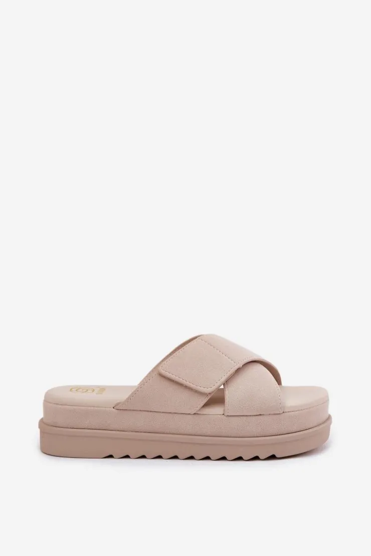 Damskie Boto Klapki Damskie Na Platformie Z Przeplatającymi Się Paskami Beżowe Rinasara