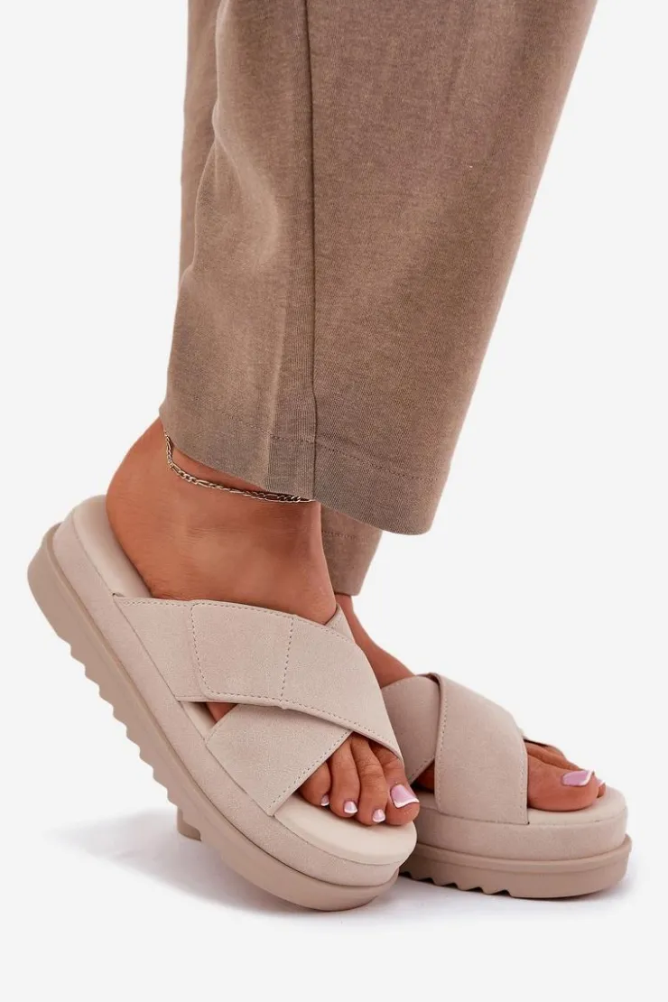 Damskie Boto Klapki Damskie Na Platformie Z Przeplatającymi Się Paskami Beżowe Rinasara