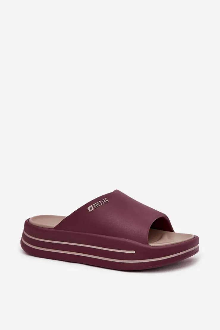 Hot Big Star Shoes Klapki Damskie Na Platformie Big Star SS274425 Bordowe Czerwony