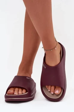 Hot Big Star Shoes Klapki Damskie Na Platformie Big Star SS274425 Bordowe Czerwony