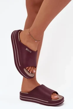 Hot Big Star Shoes Klapki Damskie Na Platformie Big Star SS274425 Bordowe Czerwony