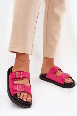 Damskie Boto Klapki Damskie Na Platformie Z Klamrami Fuksja Simbes