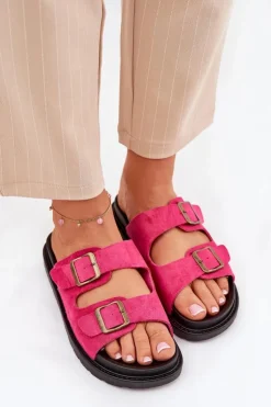 Damskie Boto Klapki Damskie Na Platformie Z Klamrami Fuksja Simbes