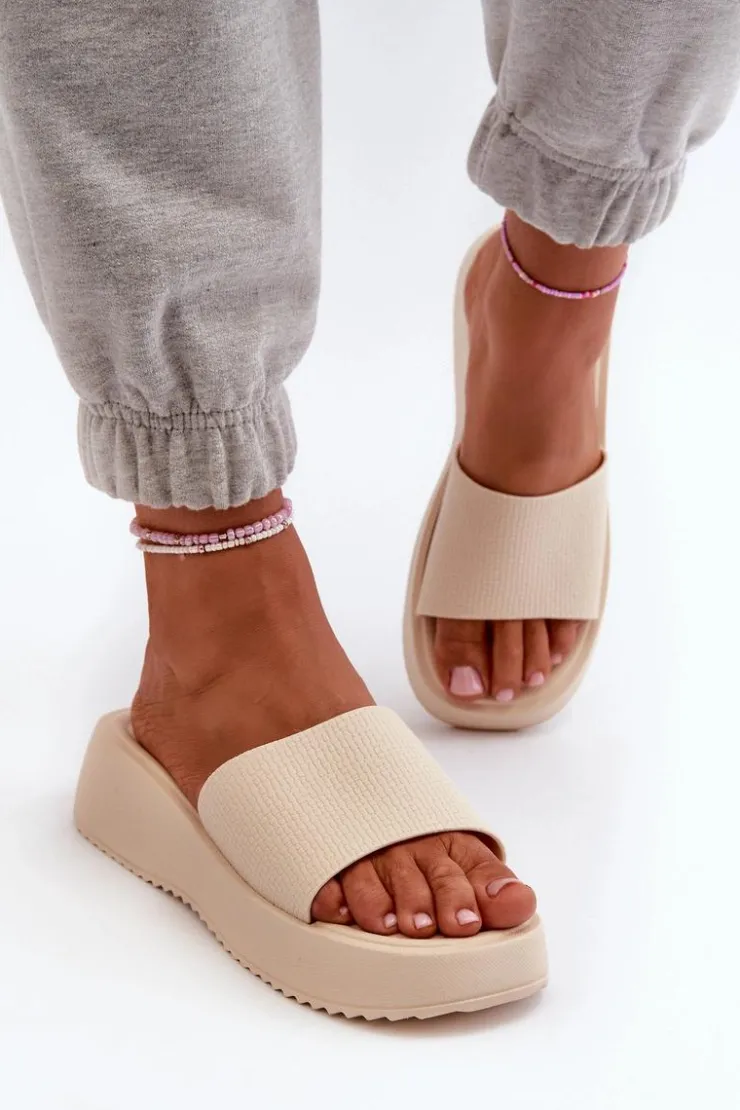 Best Boto Klapki Damskie Na Platformie I Koturnie Jasnobeżowe Vimarils