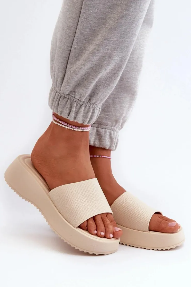 Best Boto Klapki Damskie Na Platformie I Koturnie Jasnobeżowe Vimarils