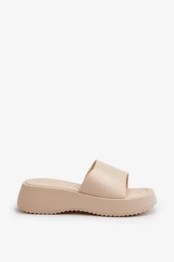 Best Boto Klapki Damskie Na Platformie I Koturnie Jasnobeżowe Vimarils