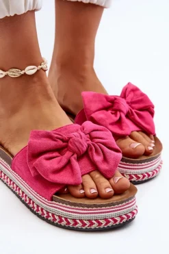 Best Boto Klapki Damskie Na Platformie Z Kokardą Fuksja Evatria