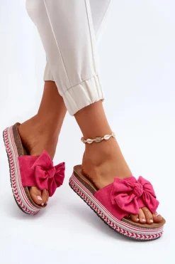 Best Boto Klapki Damskie Na Platformie Z Kokardą Fuksja Evatria